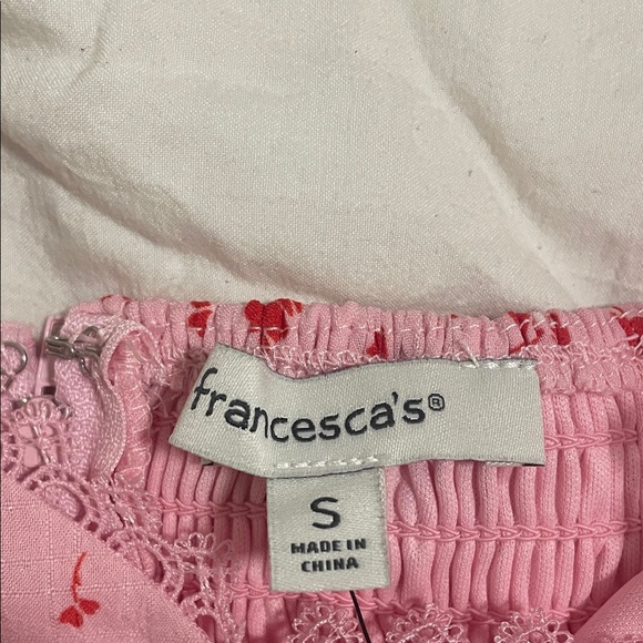 Francesca's Pink Red Floral Mini Puff Sleeve Feminine Romantic Summer Dress - Picture 4 of 9